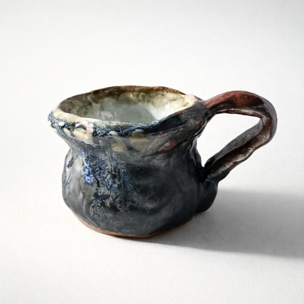 BRUTALIST HANDMADE STUDIO POTTERY MUG MID—CENTURY MODERN ORGANIC STYLE BOHO